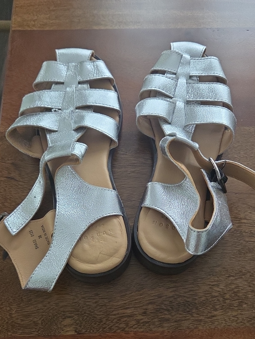 New Women’s Silver Strappy Casual Sandals with Ankle Buckle